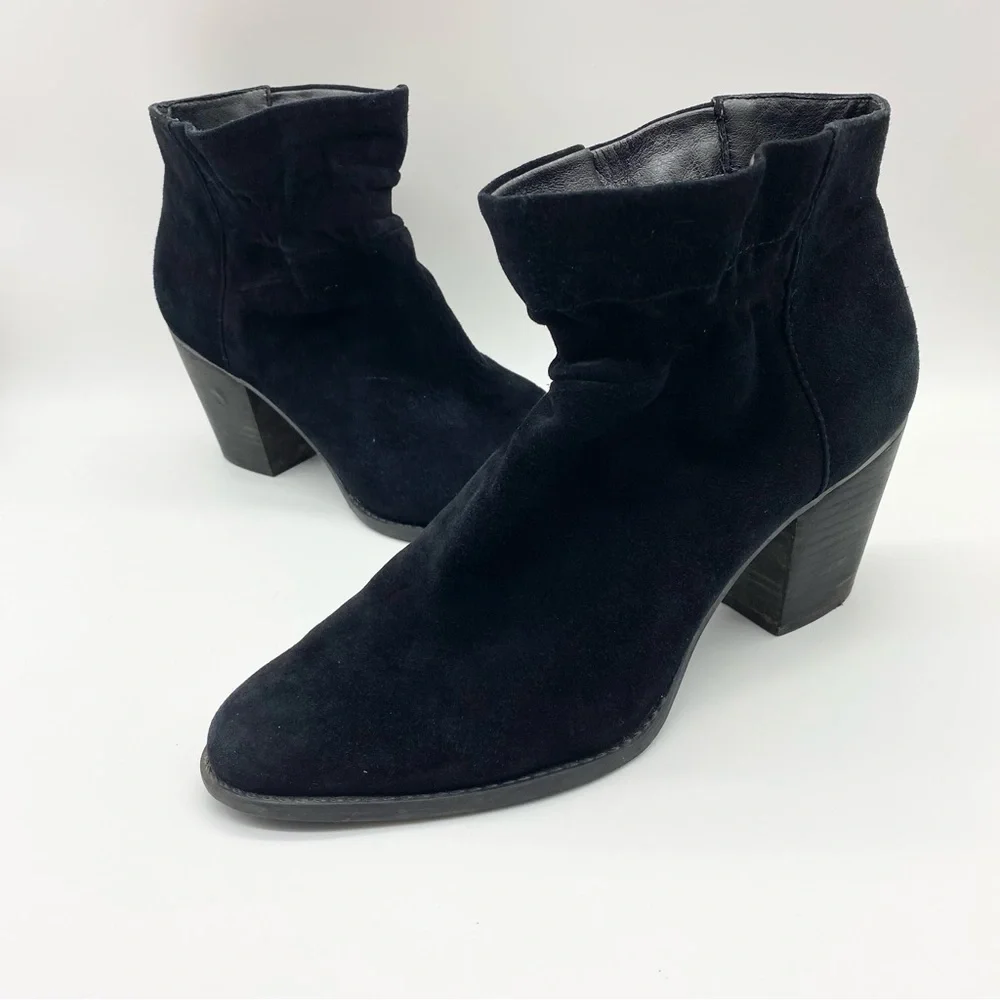 Jessica Simpson-Black Leather Ruched Ankle Bootie 9.5 - Picture 3 of 8